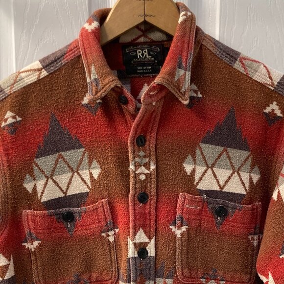 VINTAGE Ralph Lauren RRL Double RL Jacquard Work Shirt Southwestern Aztec Medium - Picture 2 of 7